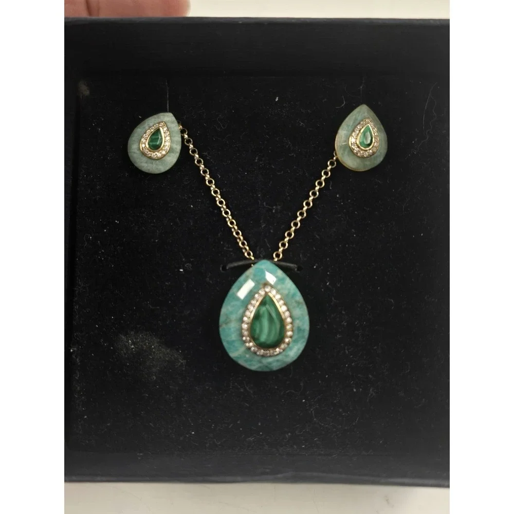 stauer pendant Riverwalk Malachite And Amazonite Comes With Chain Made In Italy!